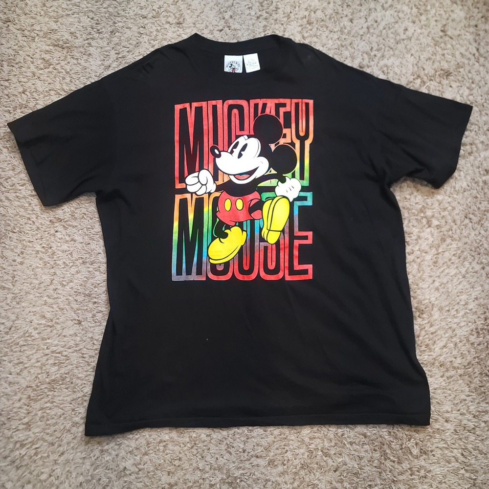 Mickey & Co T-Shirt Mens XXXL Black Rainbow Tie Dye Graphic Disney Vintage 90s